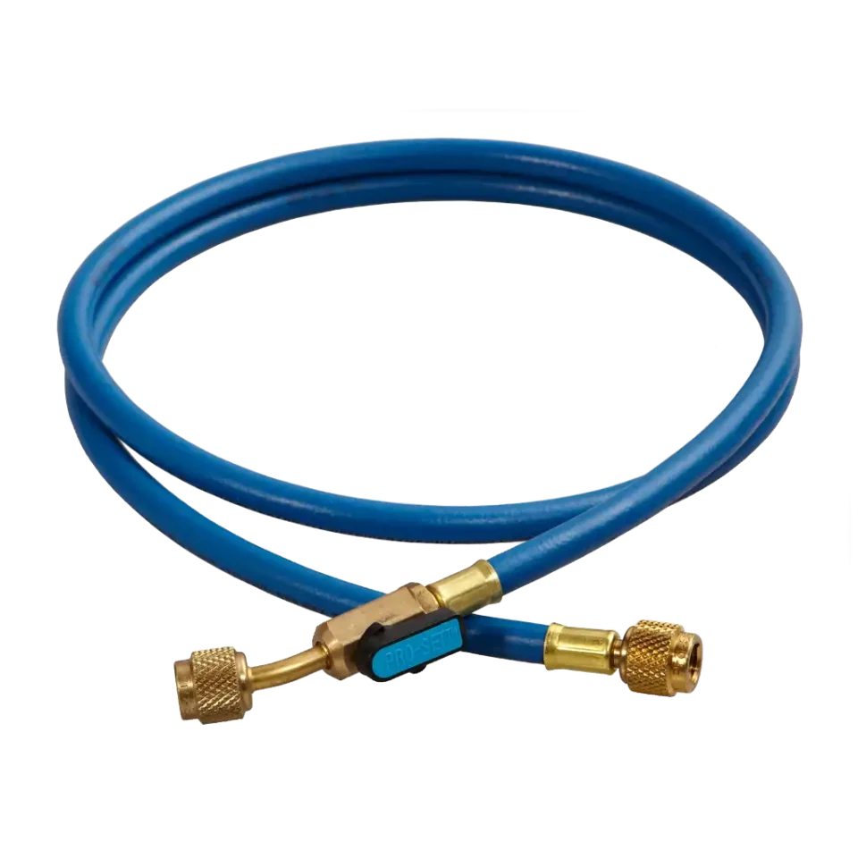 HS5BE 1/4" SAE x 150cm Refrigerant Charging Hose with Ball Valve Blue