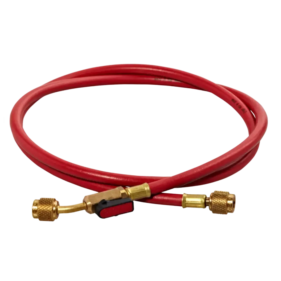 HS5RE 1/4" SAE x 150cm Refrigerant Charging Hose with Ball Valve Red
