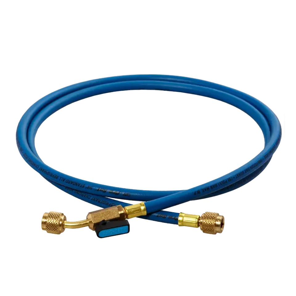 HS6BE 1/4" SAE x 180cm Refrigerant Charging Hose with Ball Valve Blue