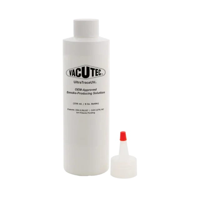 Patented ULTRATRACEUV smoke solution for safe, OEM-mandated automotive leak detection with UV dye. Up to 150 test cycles per bottle.