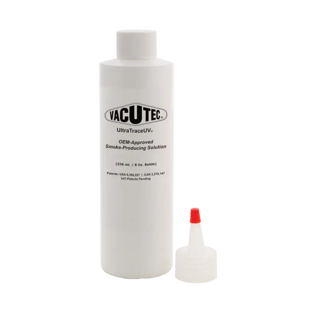 Patented ULTRATRACEUV smoke solution for safe, OEM-mandated automotive leak detection with UV dye. Up to 150 test cycles per bottle.